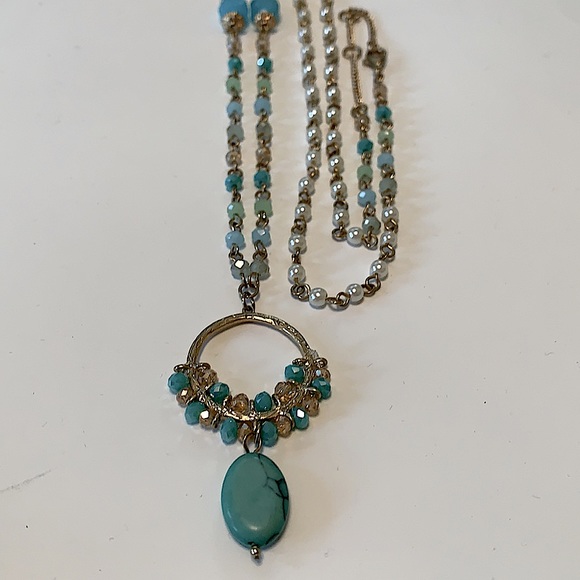 Gold Filled Long Necklace W/Faceted Crystal and Pearl Beads & Crystal Pendant - Picture 6 of 6